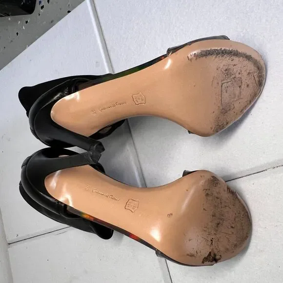 Gianvito Rossi Leather & Iridescent Heel Sandals Sz 8 Black Luxe Stiletto - Picture 14 of 16